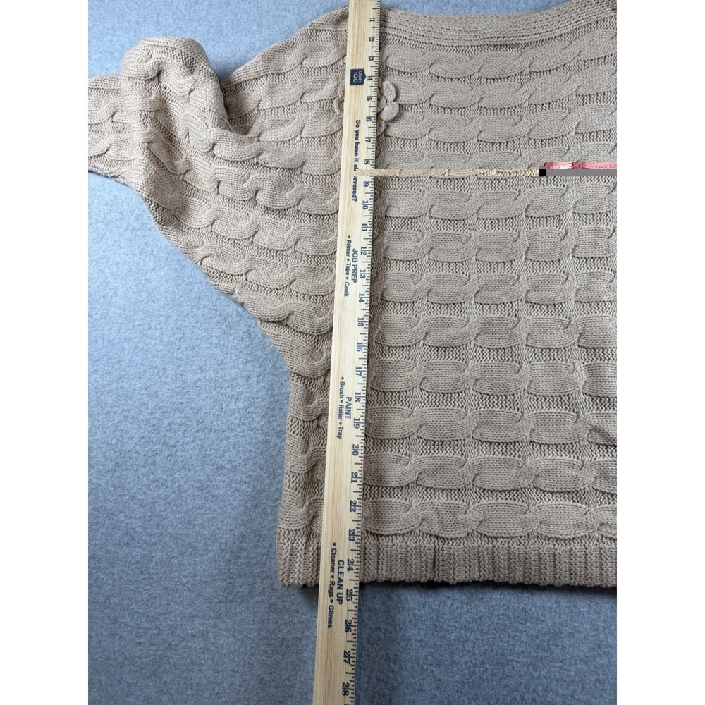 Say What? Beige Cable Knit Batwing Sweater 3D Flower Boho Coquette Hippie Sz M - Picture 9 of 10